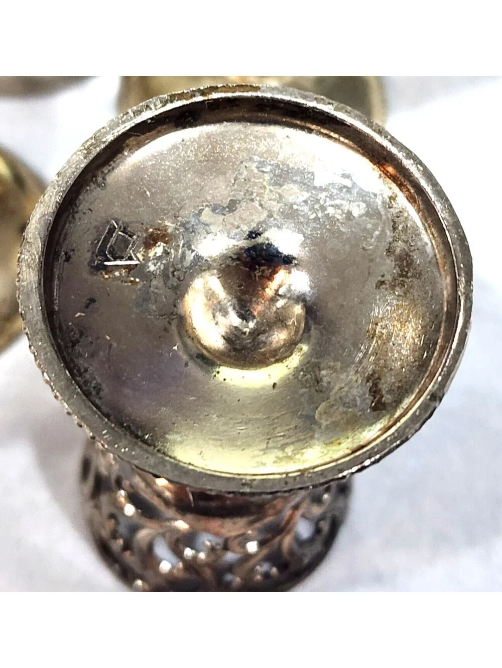 Vintage Silver Plate Pierced Filigree Tulip Cordial Cup Holders Lot of 2- 